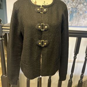 Cynthia Rowley Cardigan Sweater Womens Large ‎ Black  Strap/snap Closers